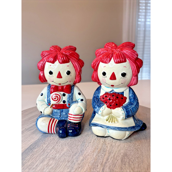 Other - Vintage Fitz & Floyd Raggedy Ann & Andy Ceramic Figurines Pair Blue Outfit FF